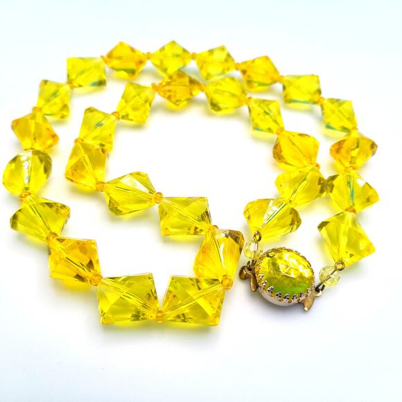 Vintage W Germany Yellow Acrylic Bead Necklace 1950s Button Clasp main image 10